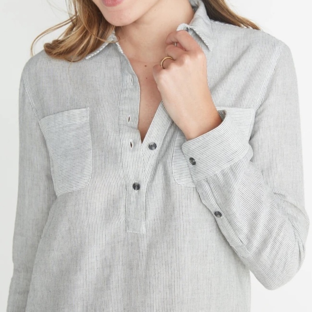 Marine Layer Hazel Button Down - Oatmeal Stripe